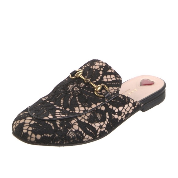 Gucci Black Lace Princetown Mules Loafers Buckle Sandals shoes Size 37 / 6.5US - Picture 3 of 9